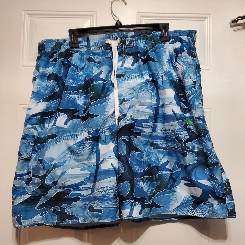 Newport Blue Island Brand Palm Trees Print Men's Swim Trunks size XXL